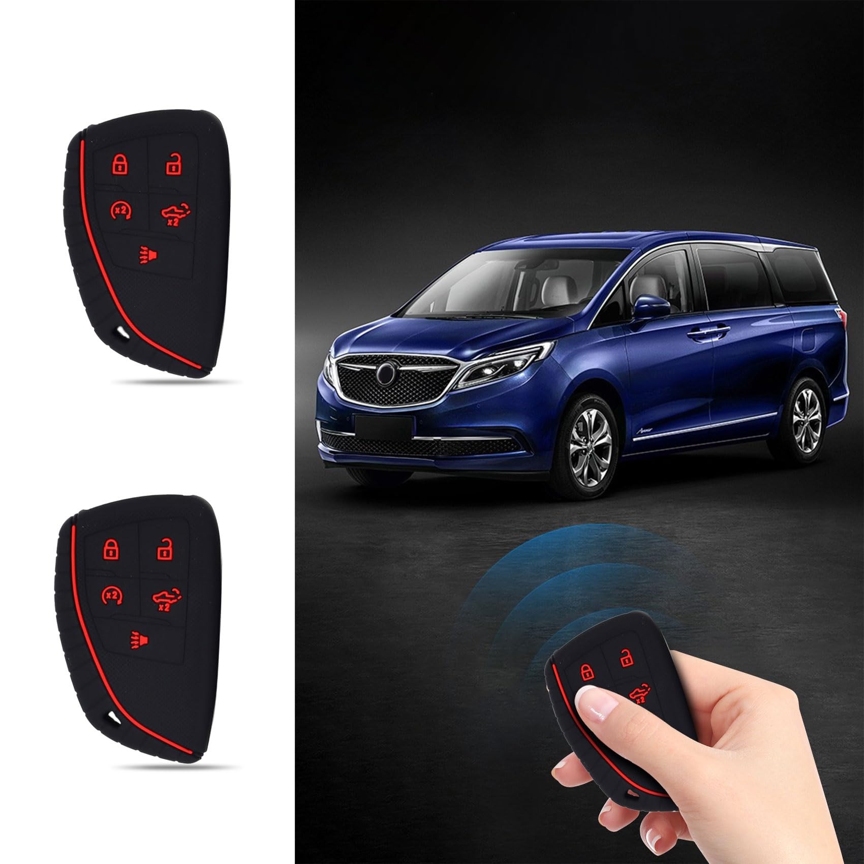 2PCS Key Fob Cover, Key Shells, Silicone Rubber Key Fob Cover, Key Fob Protector Compatible with 2022-2024 Chevy Silverado 1500 GMC Sierra 1500, 2024 Silverado Sierra 2500HD 3500HD (Black red)
