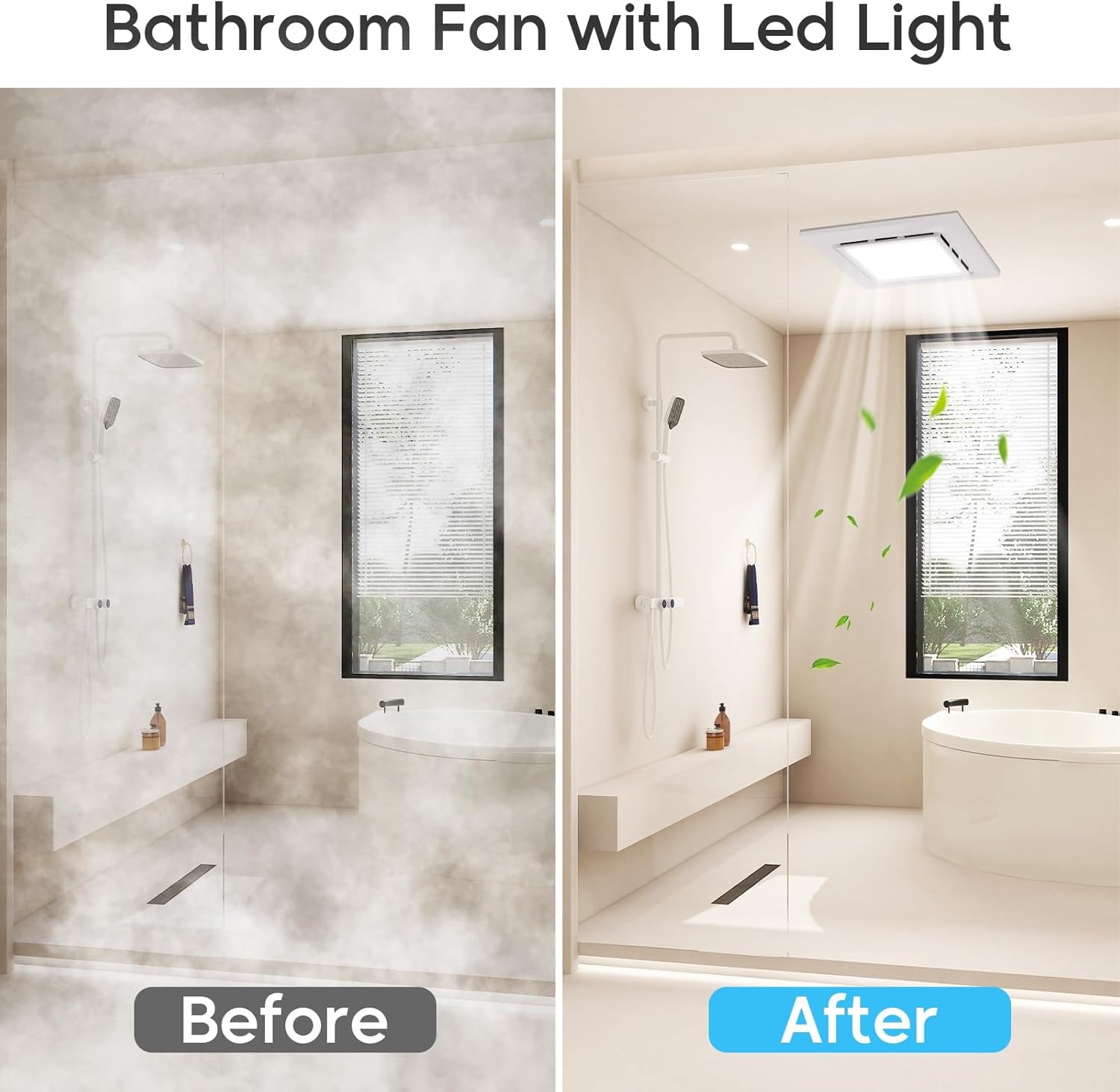 Bathroom Exhaust Fan with Light Ultra Quiet Ventilation Fan Combo 1.0 Sone 145CFM (Metal 13.5" Panel 12"x12" Mount)