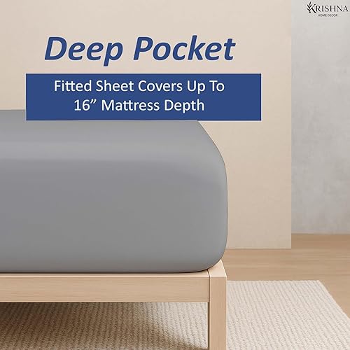 Miniatura 4 de KRISHNA Juego de sábanas prémium de 4 piezas tamaño King de 76 x 80 pulgadas, sábanas de microfibra ultra suaves, resistentes a las arrugas, se