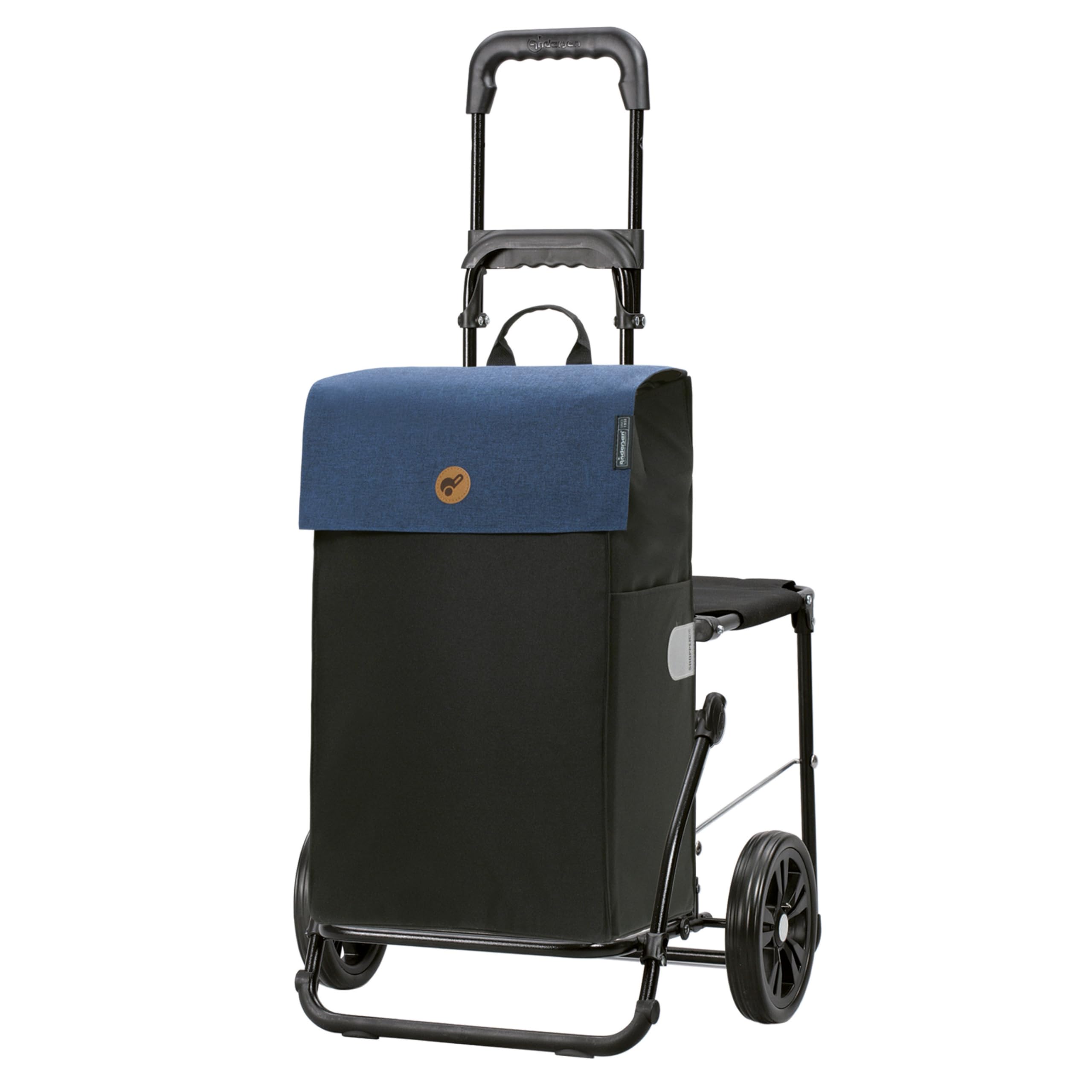 ANDERSEN Einkaufstrolley - Komfort Shopper Hera blau | mit Sitz, klappbar, aus Stahl, bis 50 kg - Tasche mit Seitentasche, Innenfach, Reflektoren, 47 L