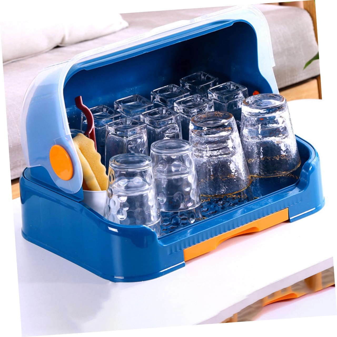 Caja de Secado con Tapa para Biberones y Tazas PP Azul
