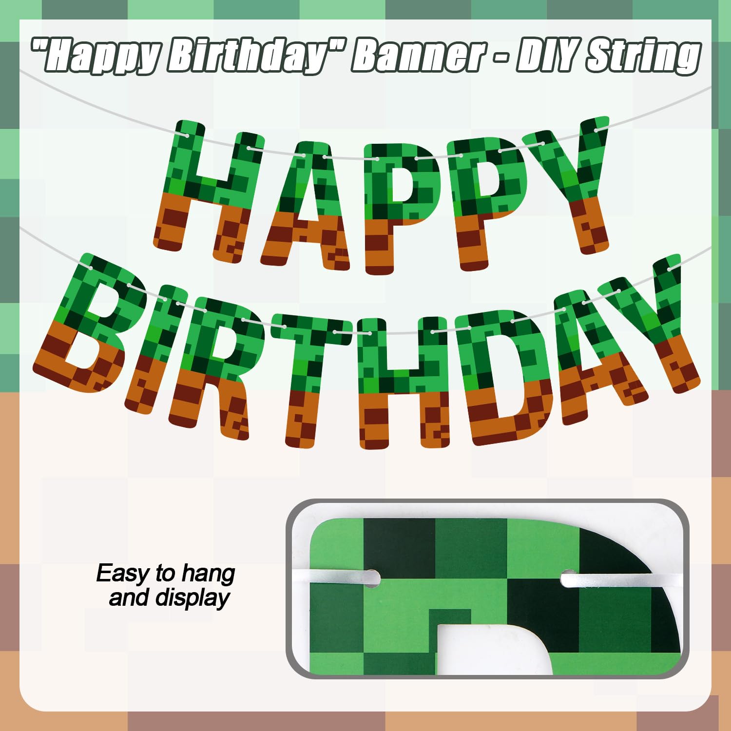 Bannière Anniversaire Thème Pixel Miner | Décorations Fête Créative Pour Mur Porte Fenêtre | Accessoire Photo Anniversaire
