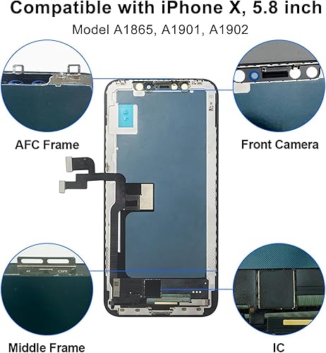 Miniatura 3 de EFAITHFIX Para iPhone X Pantalla LCD Reemplazo 5.8 Pulgadas Pantalla LCD 3D Touch LCD Digitalizador Full HD Marco Asamblea Compatible con (Modelo