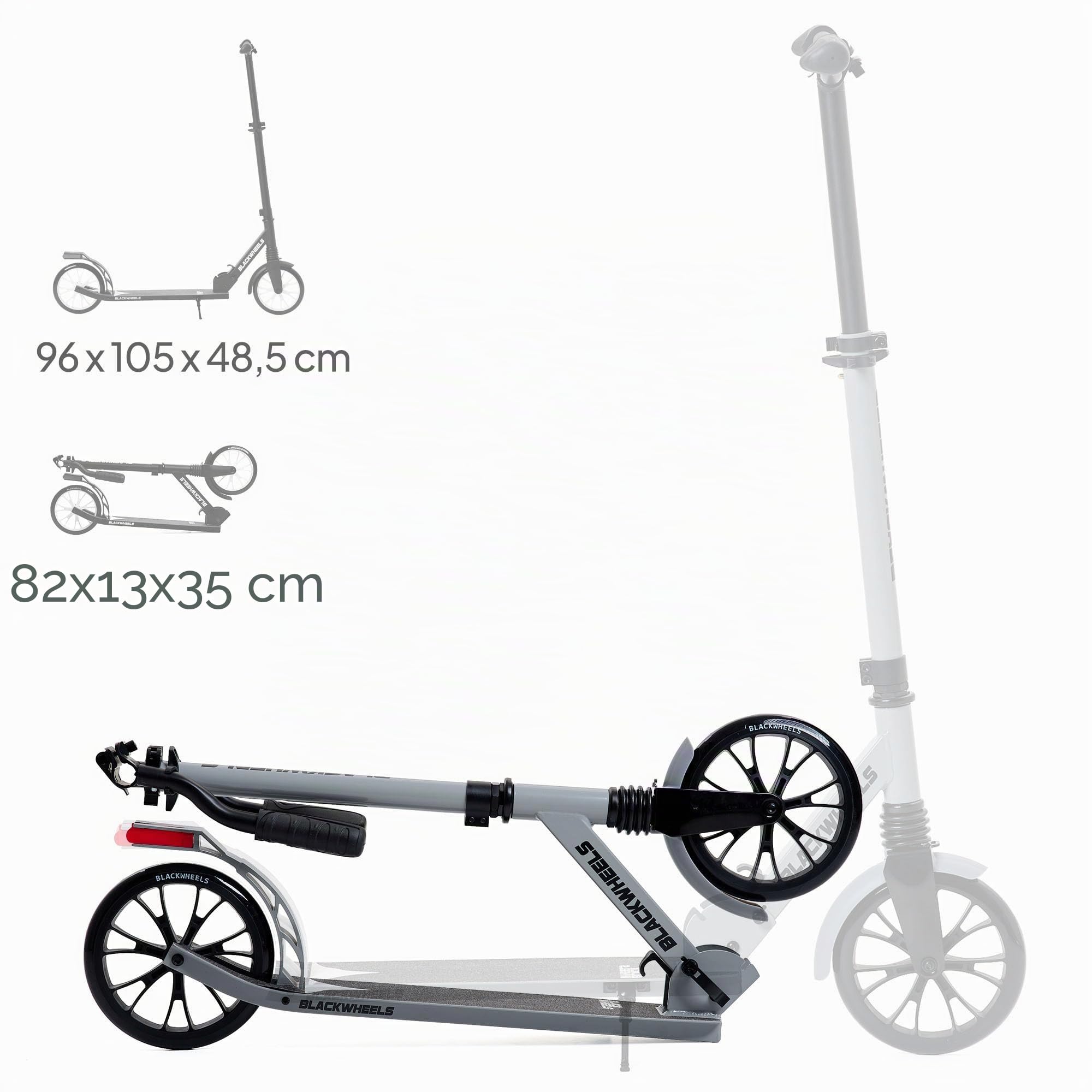 BLACKWHEELS Zoom Trottinette Urbaine – Grandes Roues 200mm, Pliable, Amortie, Guidon Réglable en Hauteur, Cadre Léger en Aluminium, Conduite Confortable sur Toutes Les Surfaces