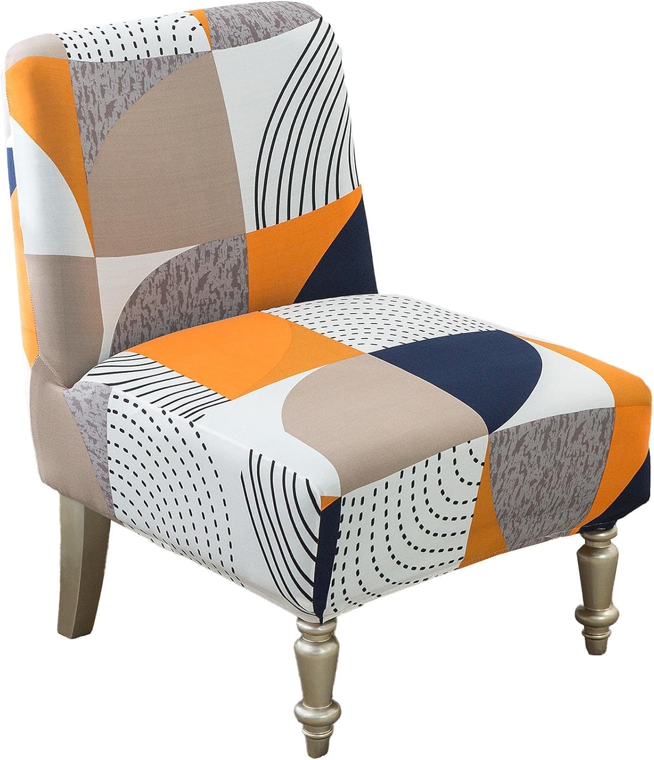 HACLEN Printing Armless Accent Chair Cover, Stretch Spandex Armless Chair Slipcover Washable Slipper Chair Protector Non Slip for Living Room (7,2 pcs)
