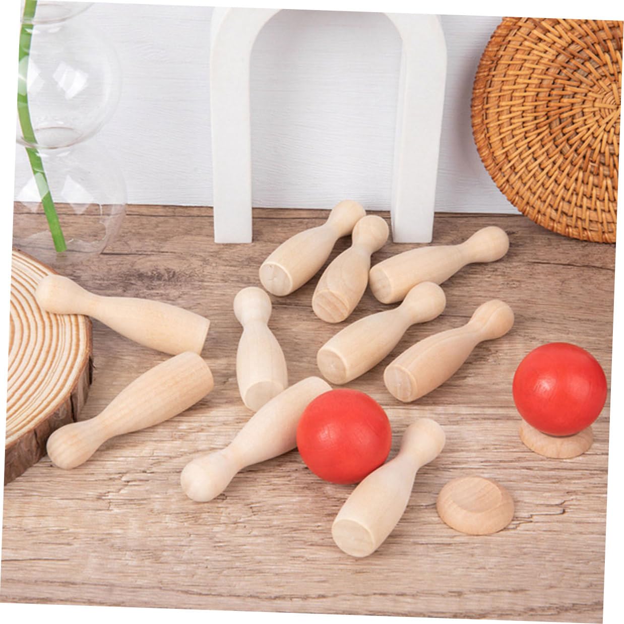 Hohopeti Jeu de Bowling en Bois pour Garçon et Filles, 2 Lots, Jeu de Table