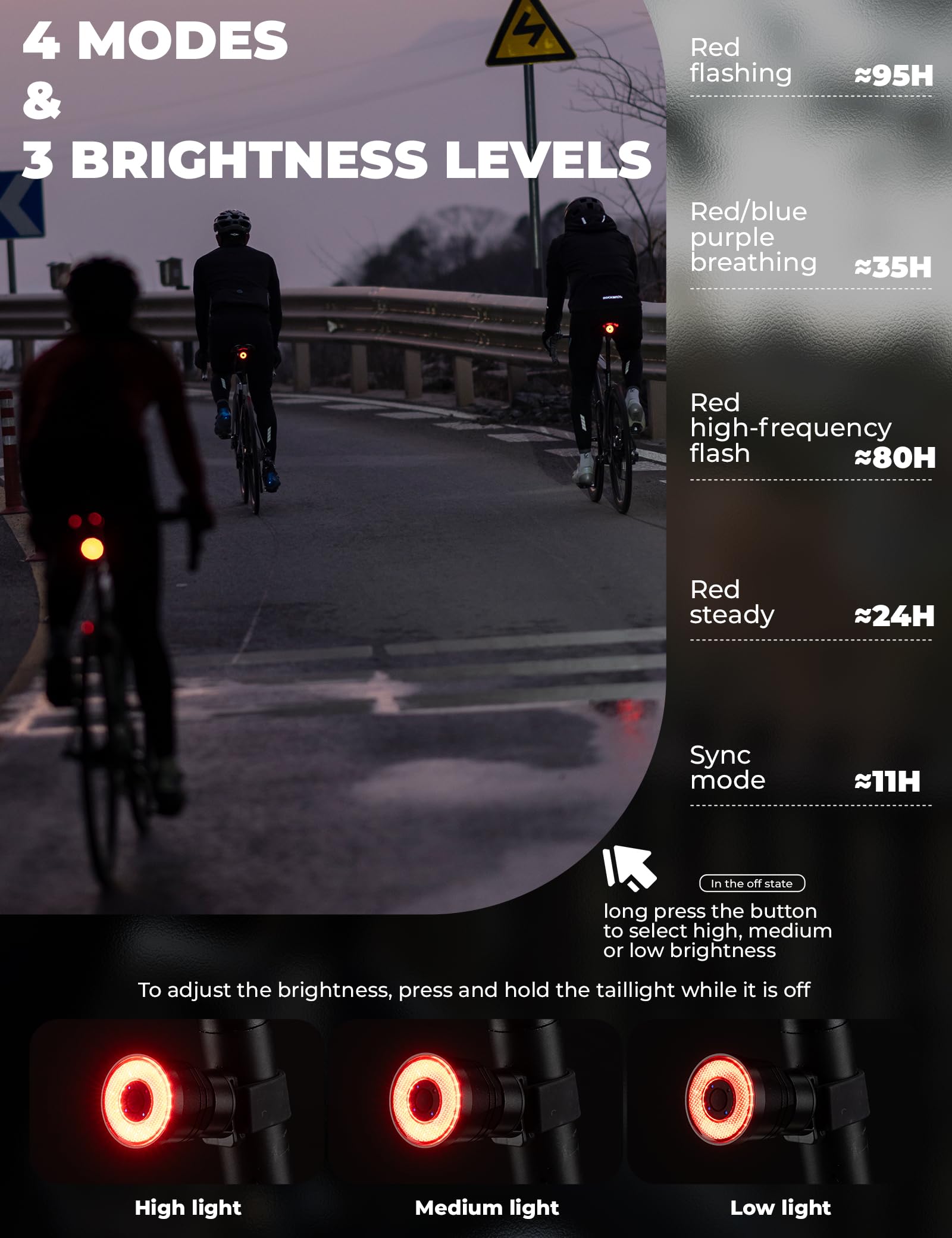 ROCKBROS Luz Trasera de Bicicleta Inteligente con Sensor de Frenado, Luz de Seguridad USB Recargable Impermeable IPX6, Aleación de Aluminio, 4 Modos de Iluminación para Seguridad Nocturna en Ciclismo