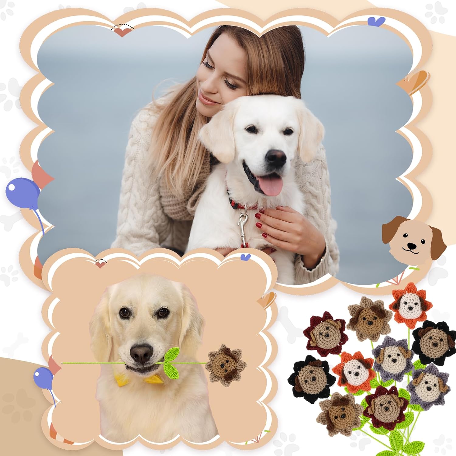 Riceshoot 10 Sets Veterinary Receptionist Gifts Bulk Crochet Dog Gifts for Women Inspirational Positive Dog Crochet Flower Veterinarian Appreciation Gift for Vet Technologist Pet Lover Desk Decor