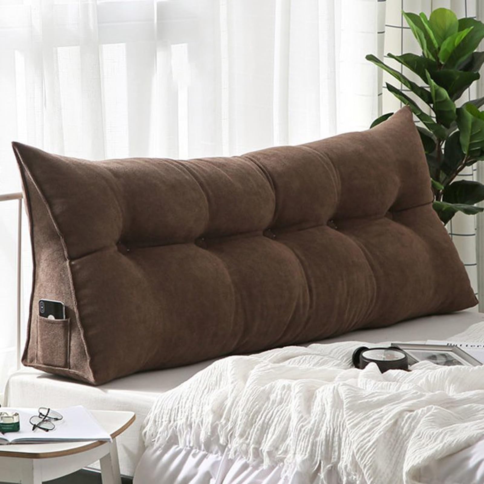 Oreiller de positionnement lombaire triangulaire marron 70cm à haute densité