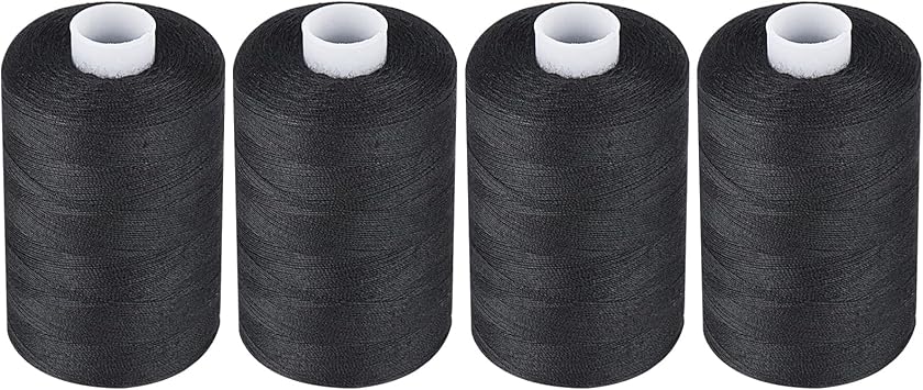 Simthread All Purpose Sewing Thread, 4 Spools Each 1000 Yards of Polyester Threads for Sewing Machine, Sewing Machine Supplies for Beginners, Hand Stitching, Quilting, Serger 4 Black