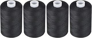 Simthread All Purpose Sewing Thread, 4 Spools Each 1000 Yards of Polyester Threads for Sewing Machine, Sewing Machine Supplies for Beginners, Hand Stitching, Quilting, Serger (4 Black)