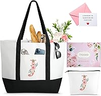 Vista 13 de TRSODD Regalos de cumpleaños para mujer, bolsa de lona con inicial con correa ajustable para el hombro y bolsa de maquillaje, regalos para mamá
