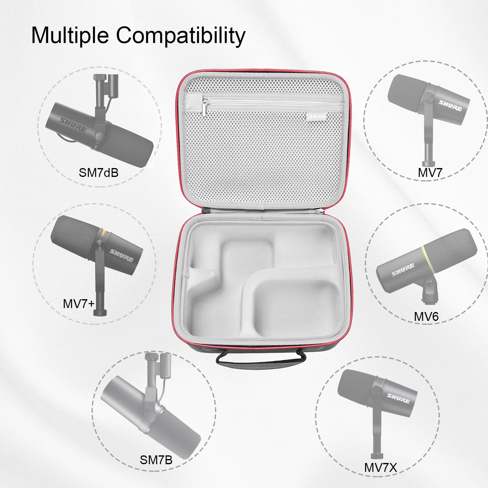 RLSOCO Étui Compatible avec Shure MV7X XLR/MV7+/MV7i/MV7 Podcast Microphone & avec SM7B/SM7dB/MV6 Microphone Dynamique (Étui Uniquement) - Noir