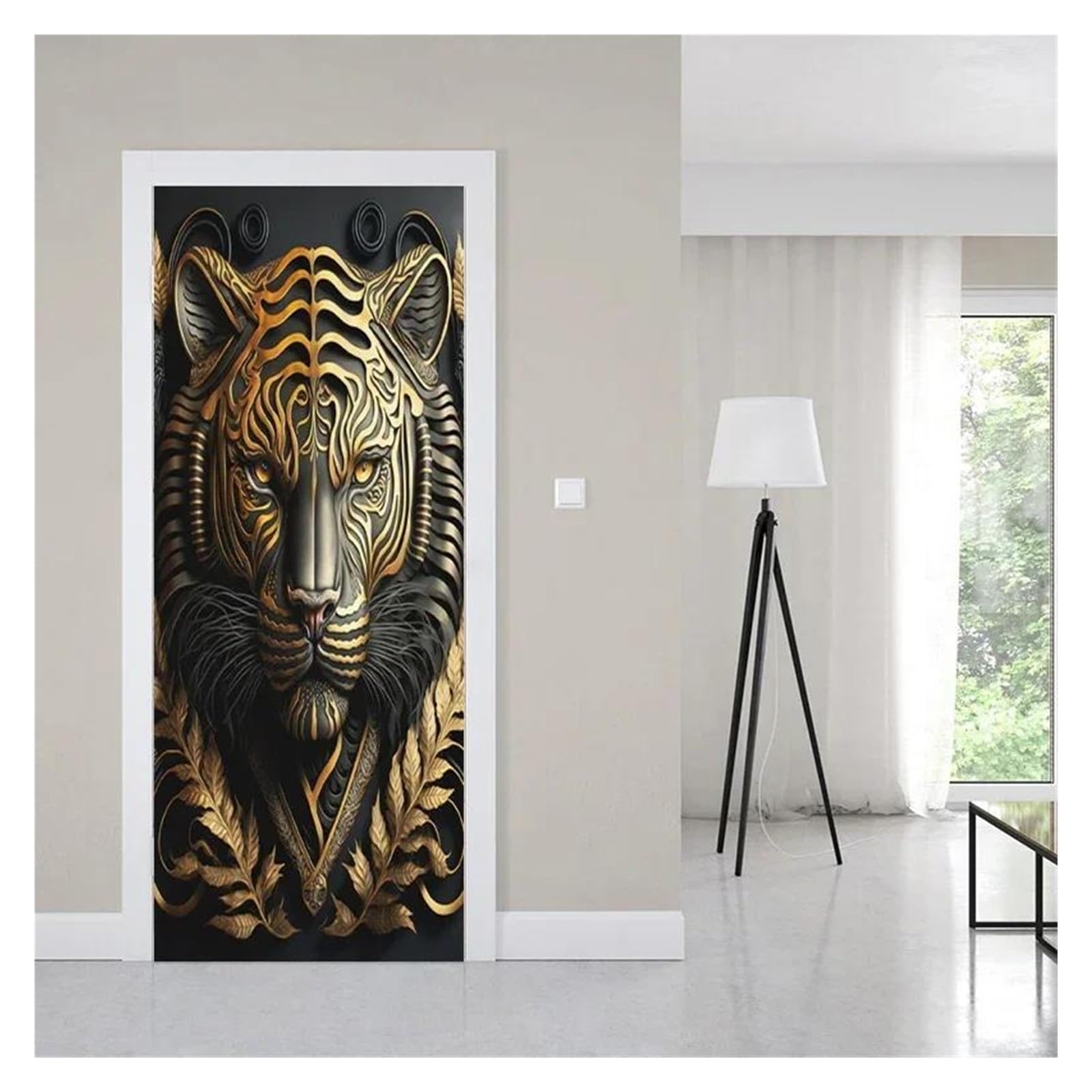 Sticker de porte animal doré 3D haut de gamme étanche revêtement mural artistique 85x215cm