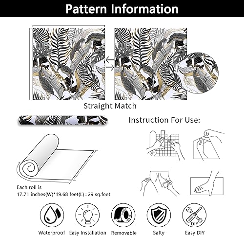 Miniatura 7 de Papel tapiz moderno con diseño de hojas de plátano tropical, autoadhesivo, impermeable, extraíble, decorativo, para sala de estar, dormitorio,