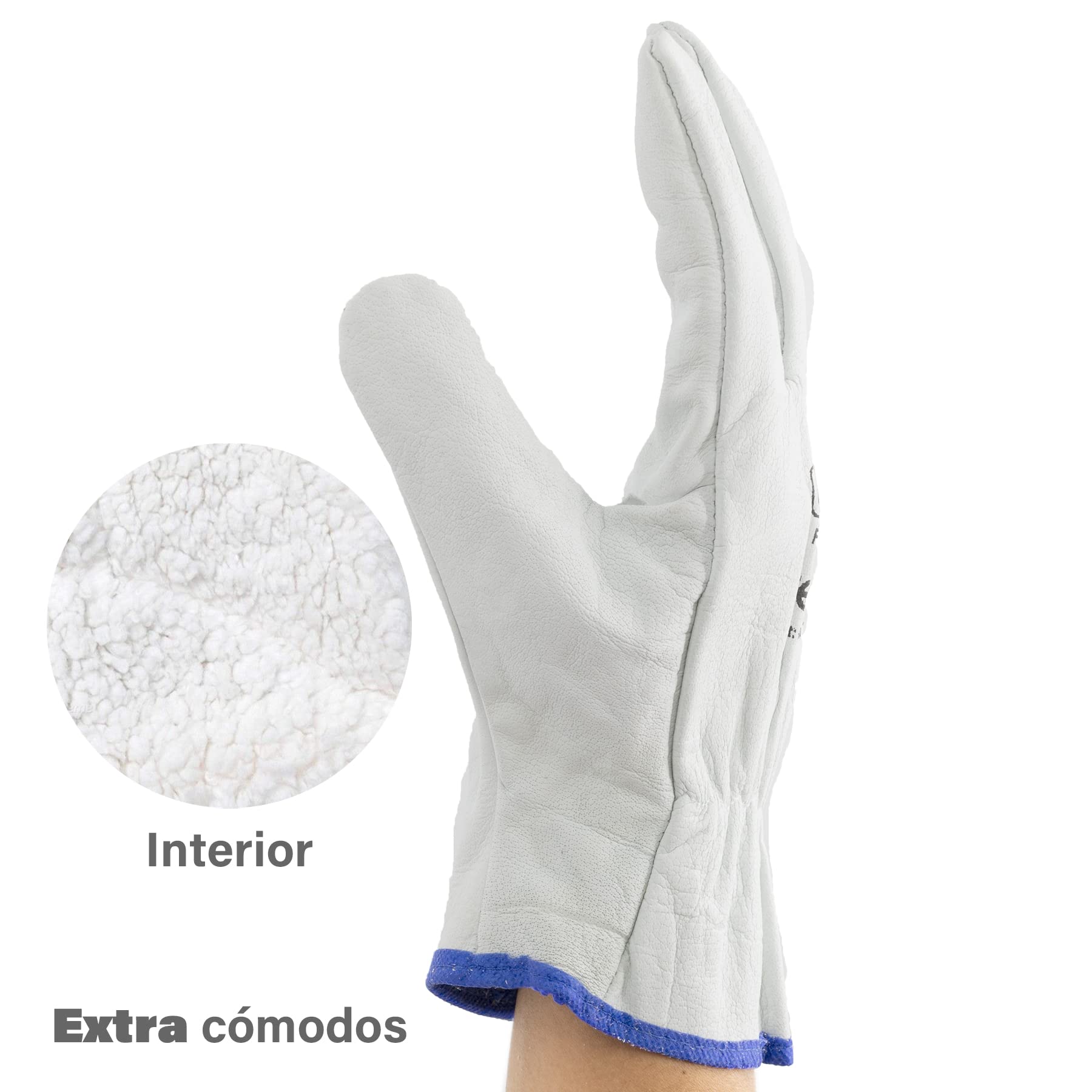Guantes de Protección de Piel con Borrego para Fontanería, Jardinería, Soldadura y Mecánica, Guantes Piel Flor Vacuno Natural, Guantes de Trabajo en Cuero, Tallas 8 a 10 en 6 o 12 pares