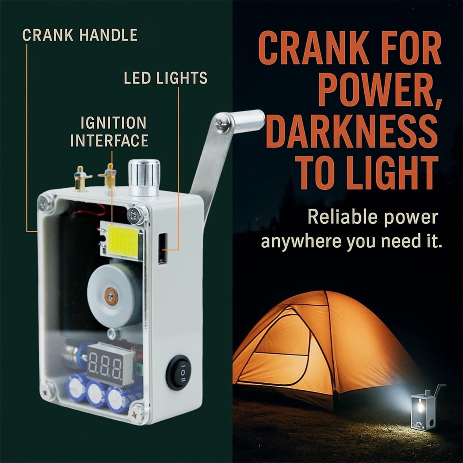 Generador de viento, Generador de manivela, USB portátil emergencia con luz y encendedor, equipo supervivencia compacto para acampar al aire libre,para el hogar barco marino