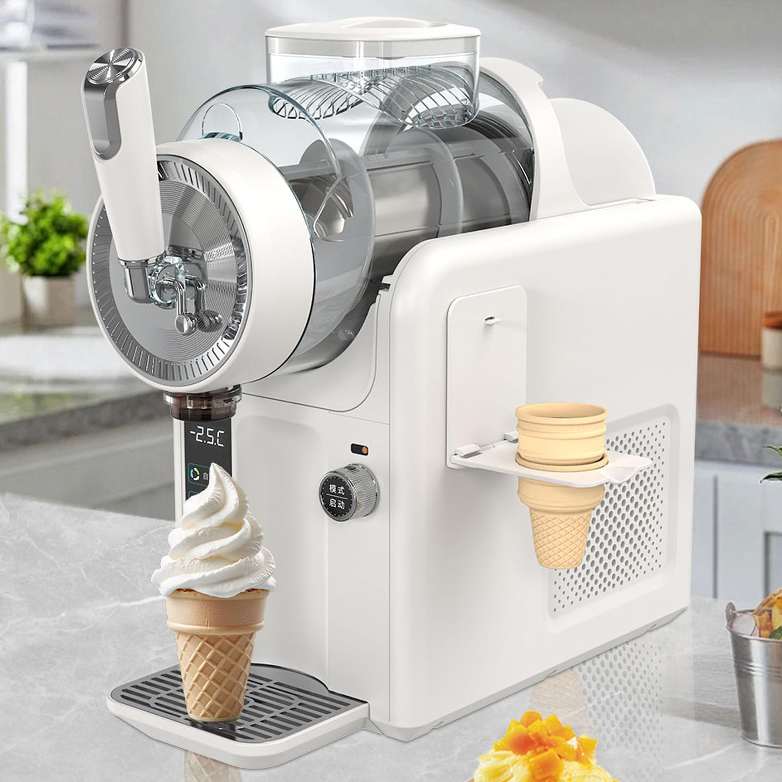 Máquina Granizados,Máquina Helado Suave, 5 Ajustes Preestablecidos White | Máquina para Granizados sin Necesidad de Hielo, con Indicador de Temperatura en Tiempo Real y Consistencia Ajustable