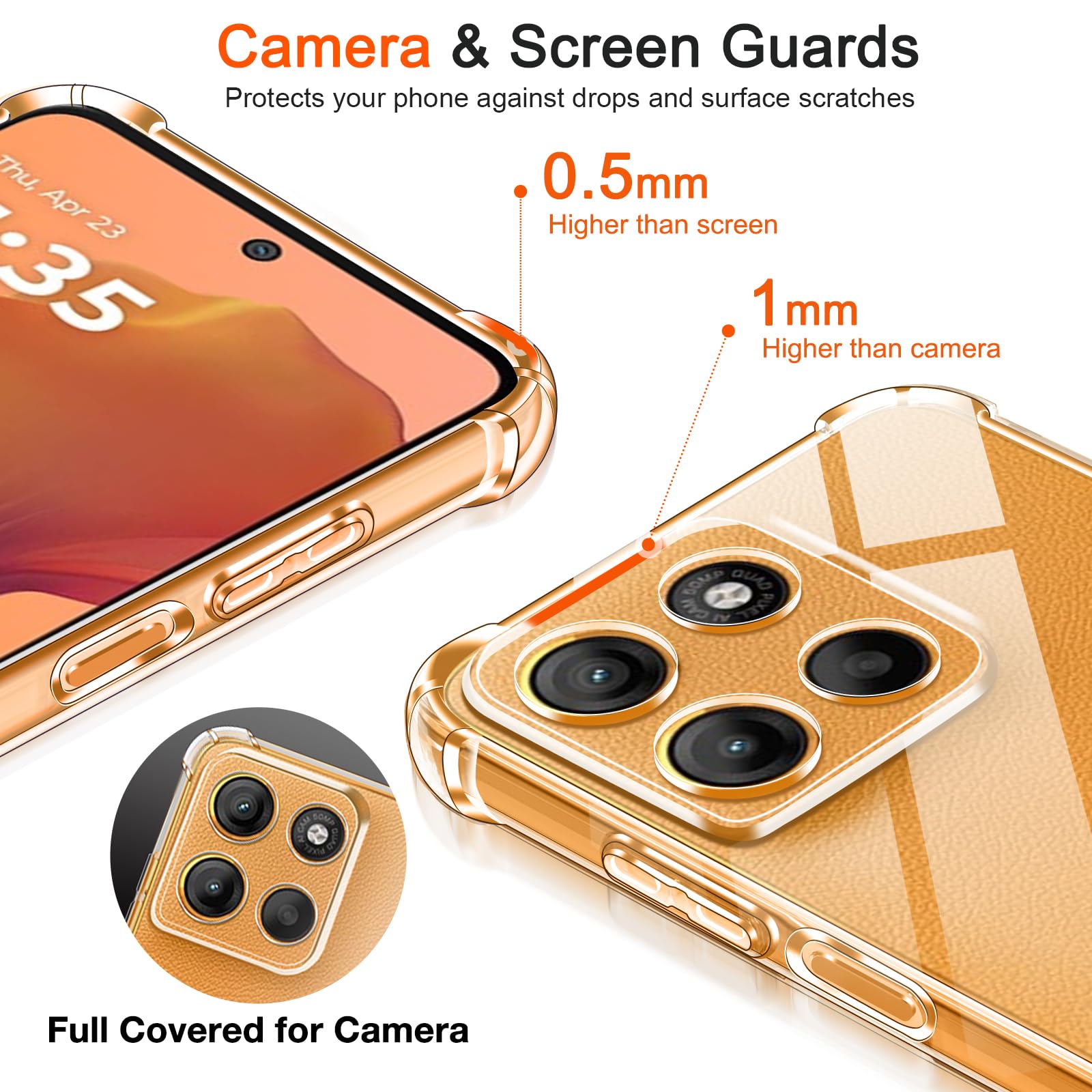 ivoler 3 in 1 Klar Hülle für Motorola Moto G14, 1 Handyhülle mit 2 Stück Panzer Schutz Glas