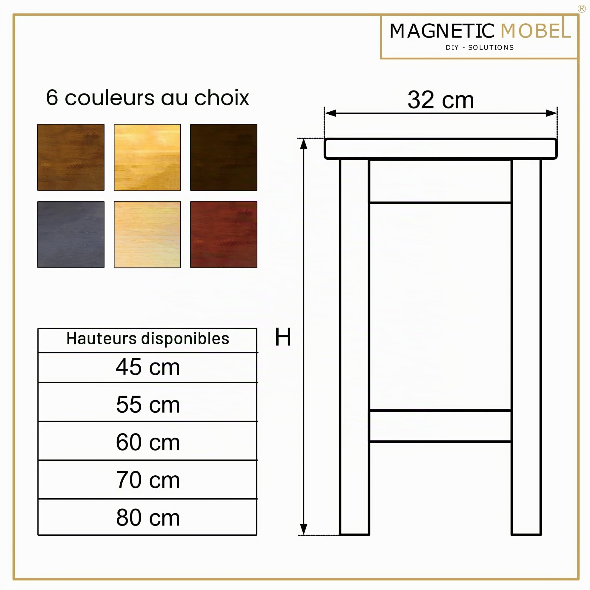Magnetic Mobel Tabouret de Bar en Bois Massif Hauteur d'assise 55 cm Chêne Charge Max. 110kg Repose-Pieds Intérieur Extérieur Chaise de Bar Tabouret de comptoir