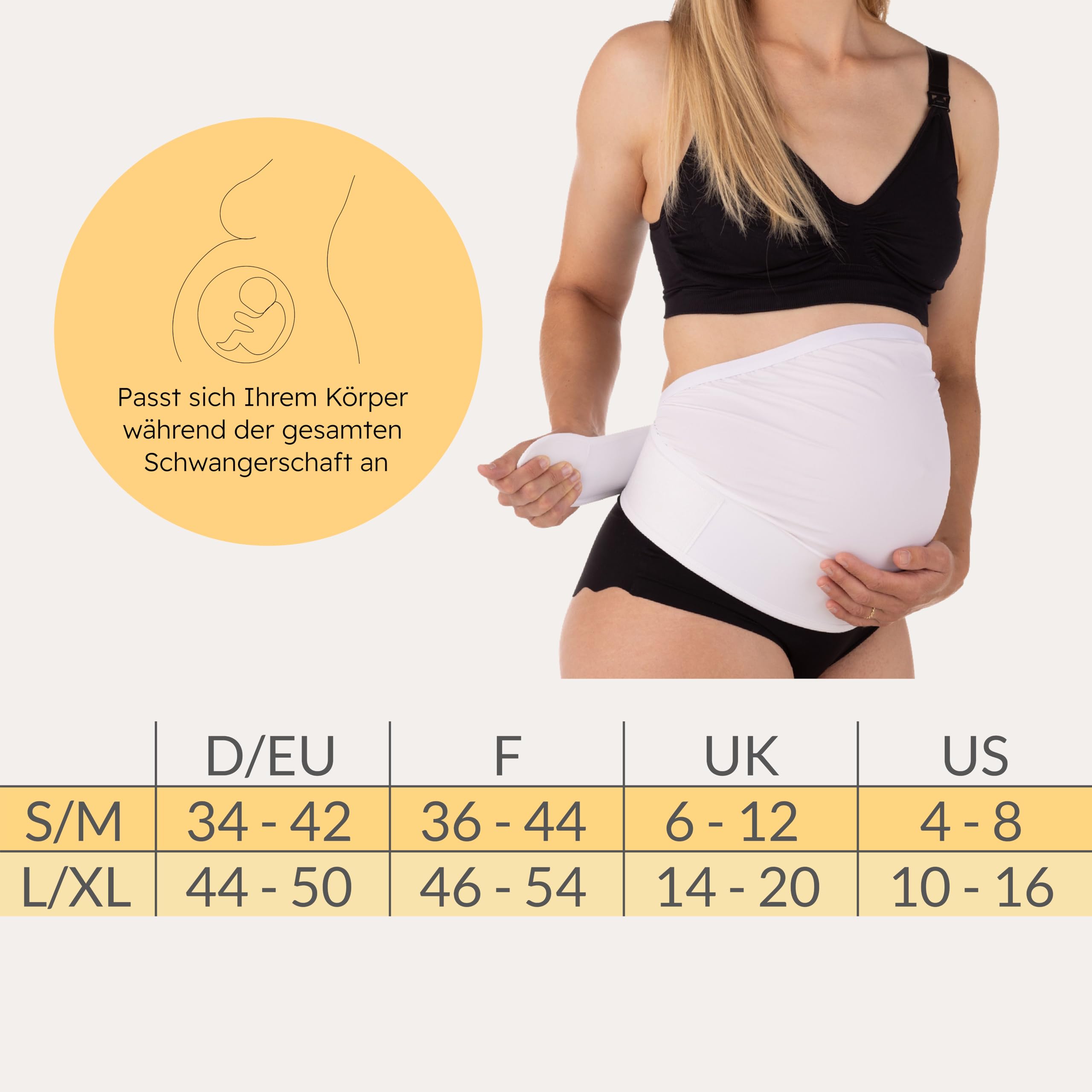 Carriwell Schwangerschaftsgürtel Deluxe – Verstellbarer Bauchgurt & Stützgurt, Atmungsaktives Bauchband Schwangerschaft, Linderung von Rückenschmerzen, Weiß L/XL