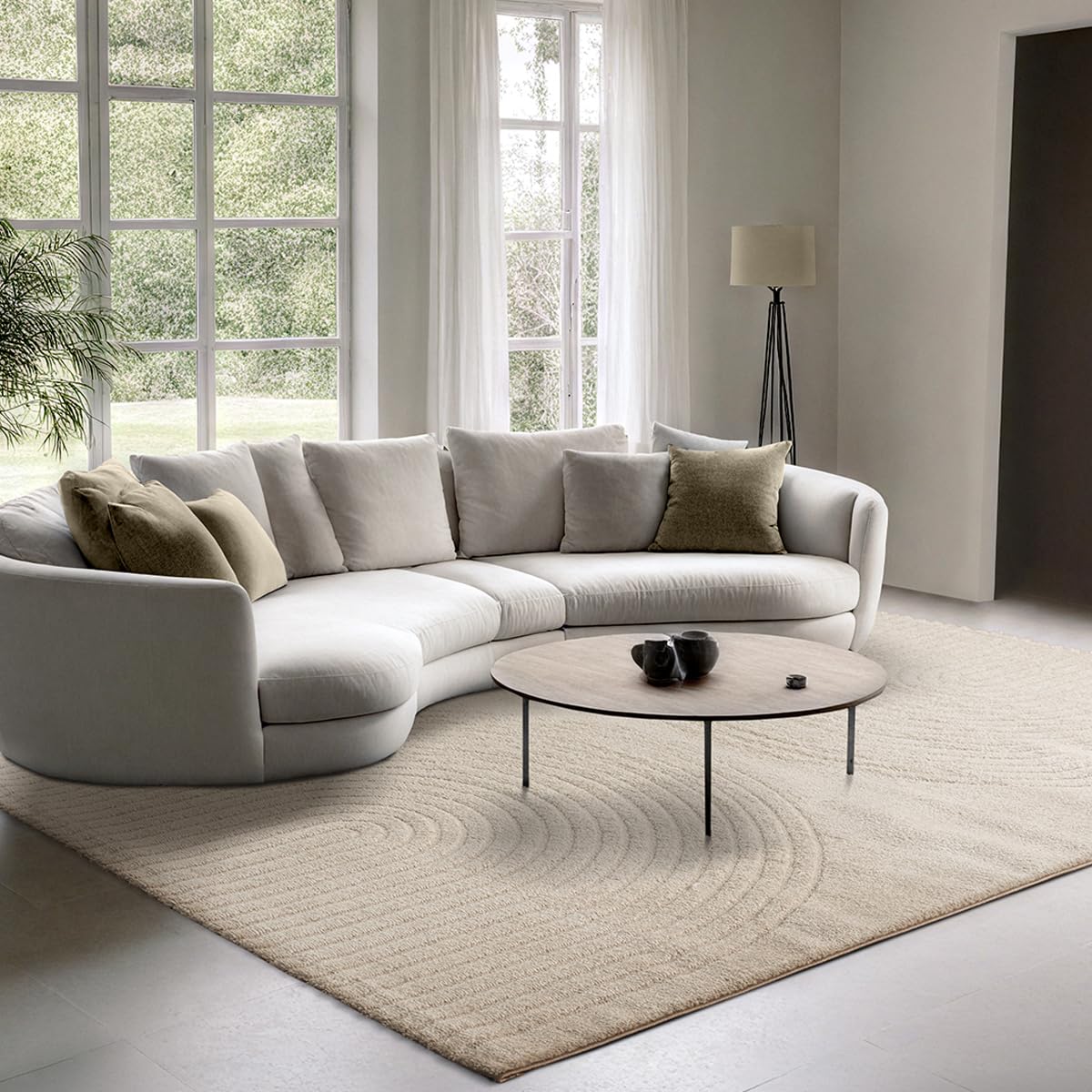 the carpet Elisa, Tapis Moderne de Salon, Design géométrique, Haute densité de Poil et agréablement Doux, Beige, 140 x 200 cm