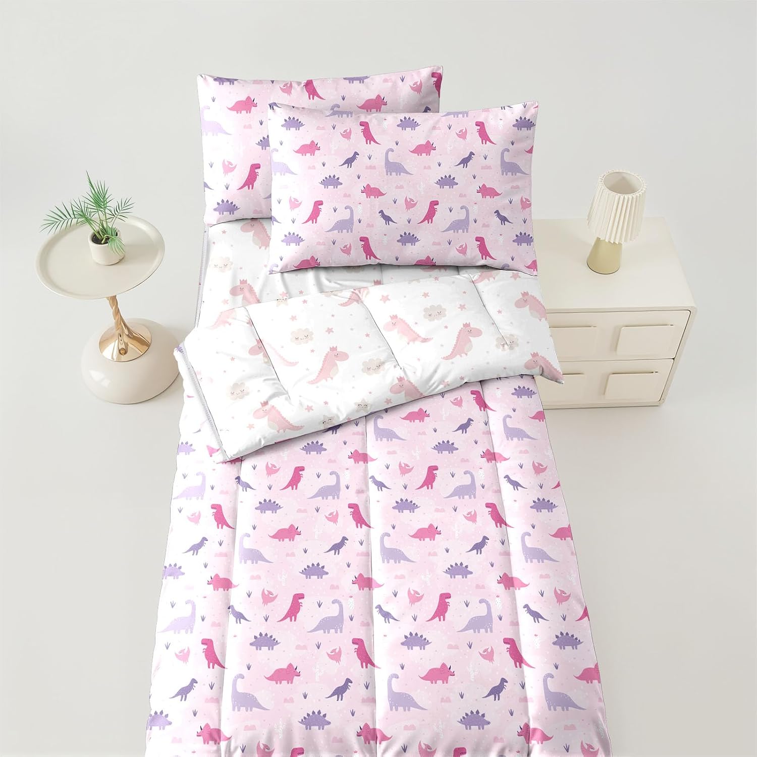 Girls Zipper Bedding Pink Dinosaur Comforter Twin Dino Comforter for Girls All in one Zipper Kids Girls Bedding