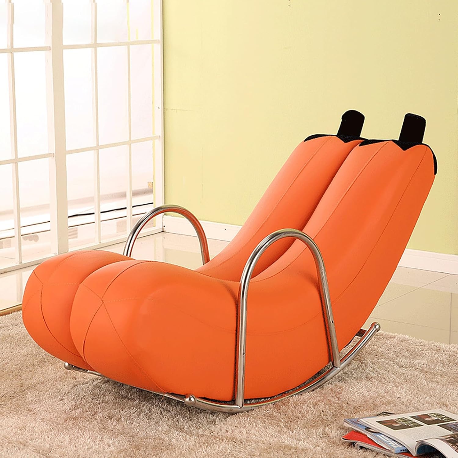 Outdoor Patio Rocking Chair Comfortable Upholstered Rocking Chair Modern Lounge Chair for Front Porch with Thick Cushio for Indoor Living Room Bedroom Outside Balcony Backyard. ( Color : Orange , Size