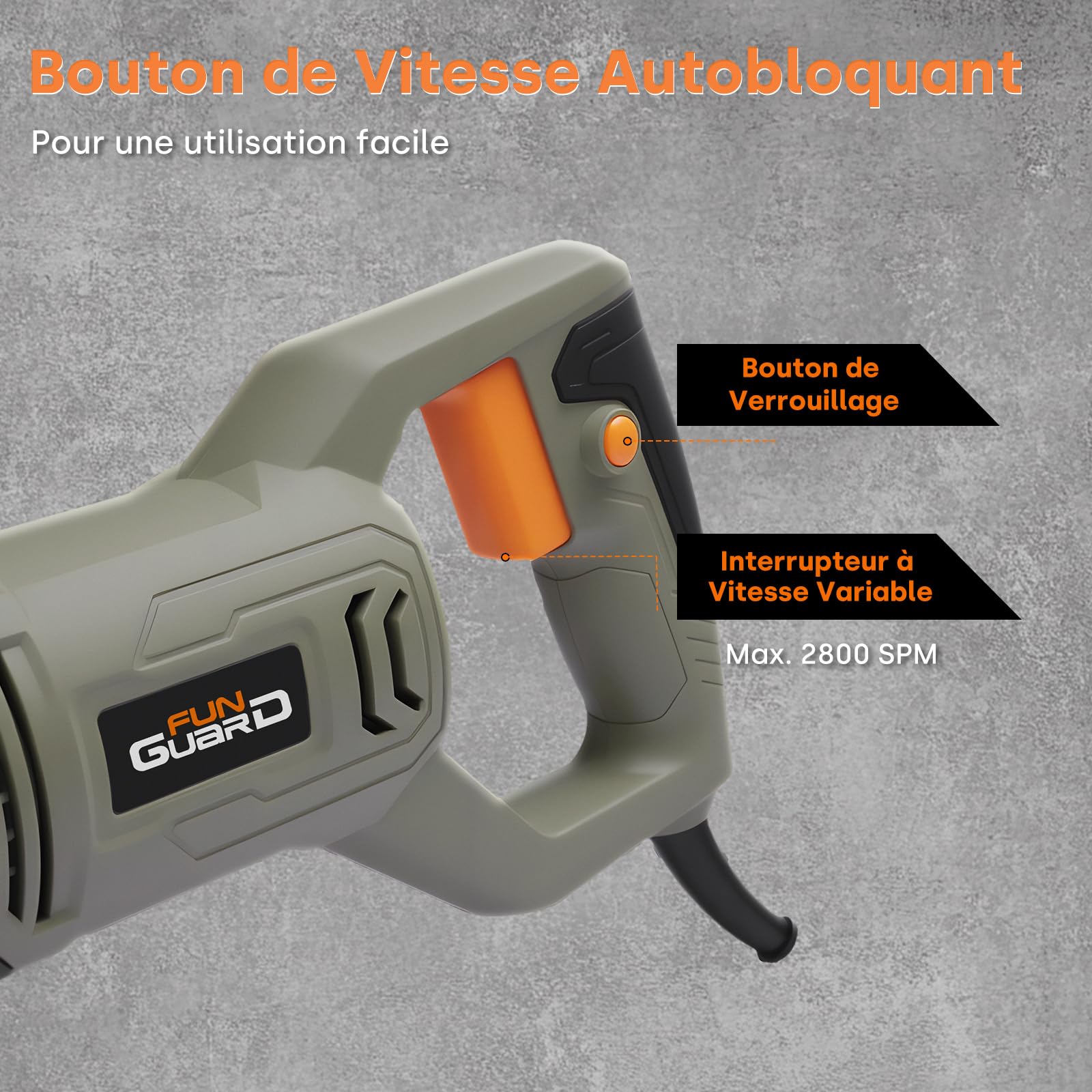 710W Scie Sabre, 2800 SPM Vitesse Variable, Changement de Lame Sans Outil, Longueur de Course de 20 mm, 6 Lames pour le Bois, Le Métal Tendre et la Coupe de Tuyaux en PVC