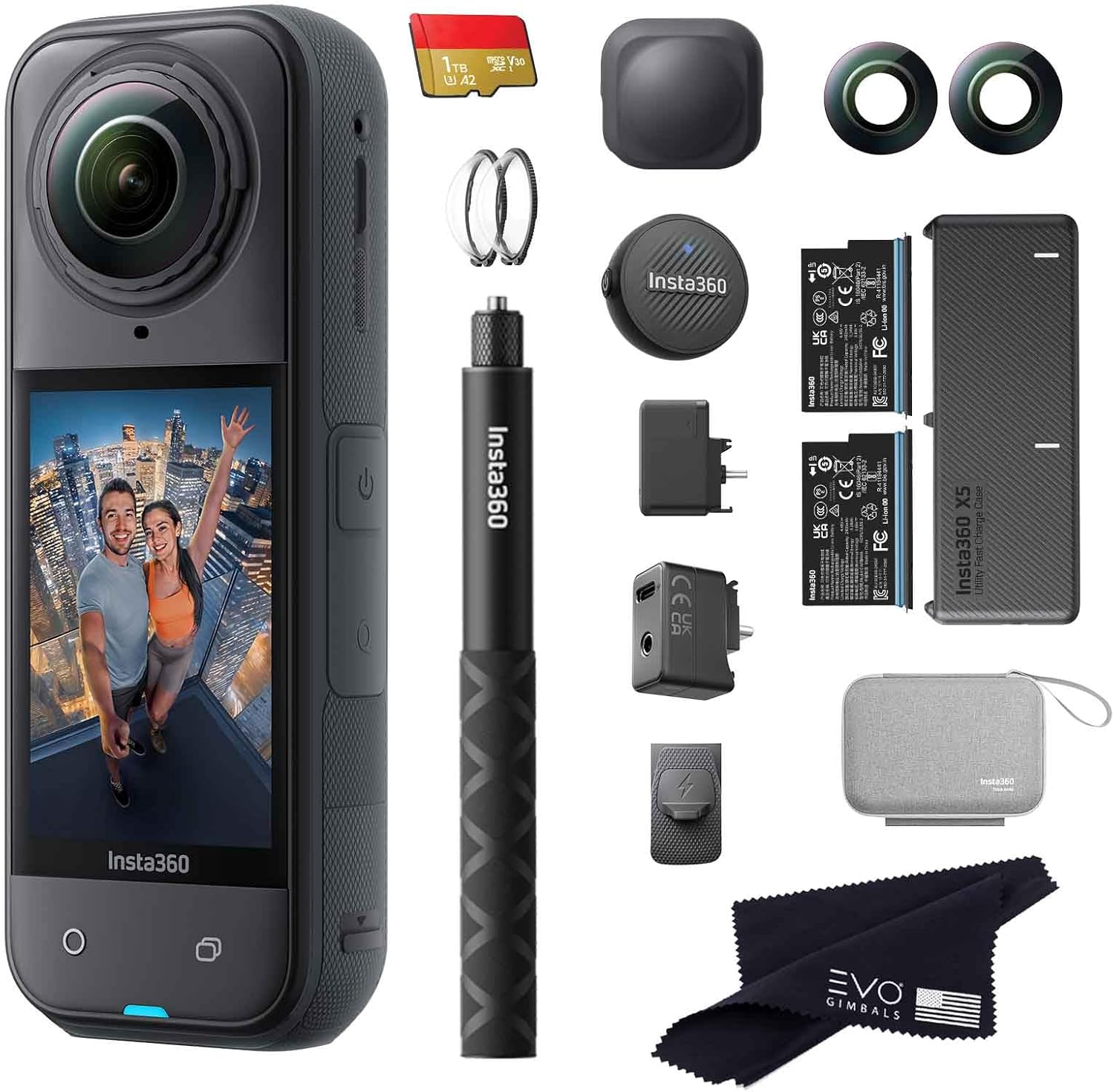 Insta360 X5 Pro Bundle-8K Waterproof 360 Action Camera|Bundle Includes Selfie Stick, 2 Batteries,Charger, Lens Guards, Lens Cap, Case, Mic Air, Mic Adapter, Quick Reader, Lens Kits, USB Cover (1TB)