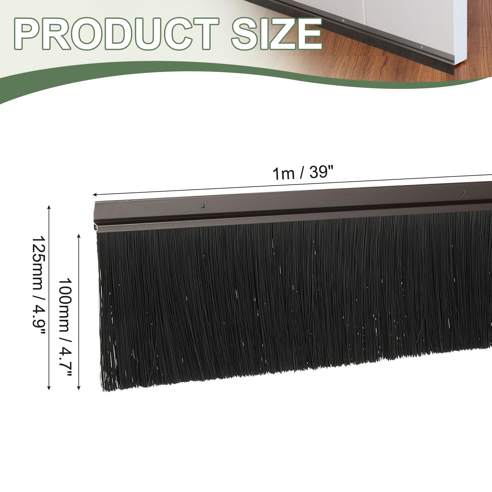 YELARXI Door Sweep Aluminum Alloy Brush Sweeps, 3.9 Inch Black PP Brush 39"L x 4.9"W Fit for Gaps of Door Bottom - Image 2
