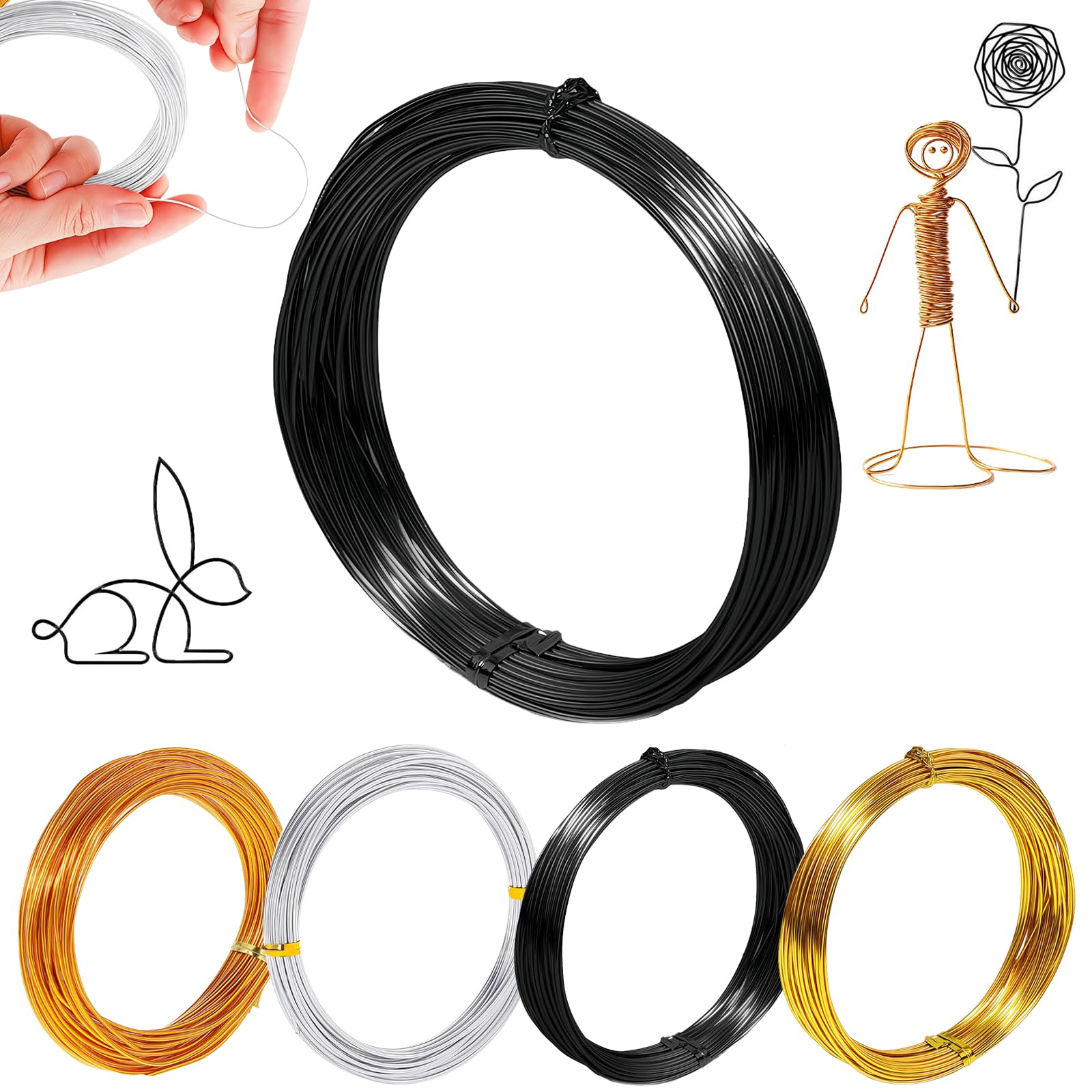 12 Gauge 2mm Aluminum Craft Wire 100 Feet,Black Bendable Sculpting Metal Wire,Metal Crafting Wire for Sculpting,Wreath Craft,Floral Making,Jewelry Making,Weaving and Wrapping Black Wires