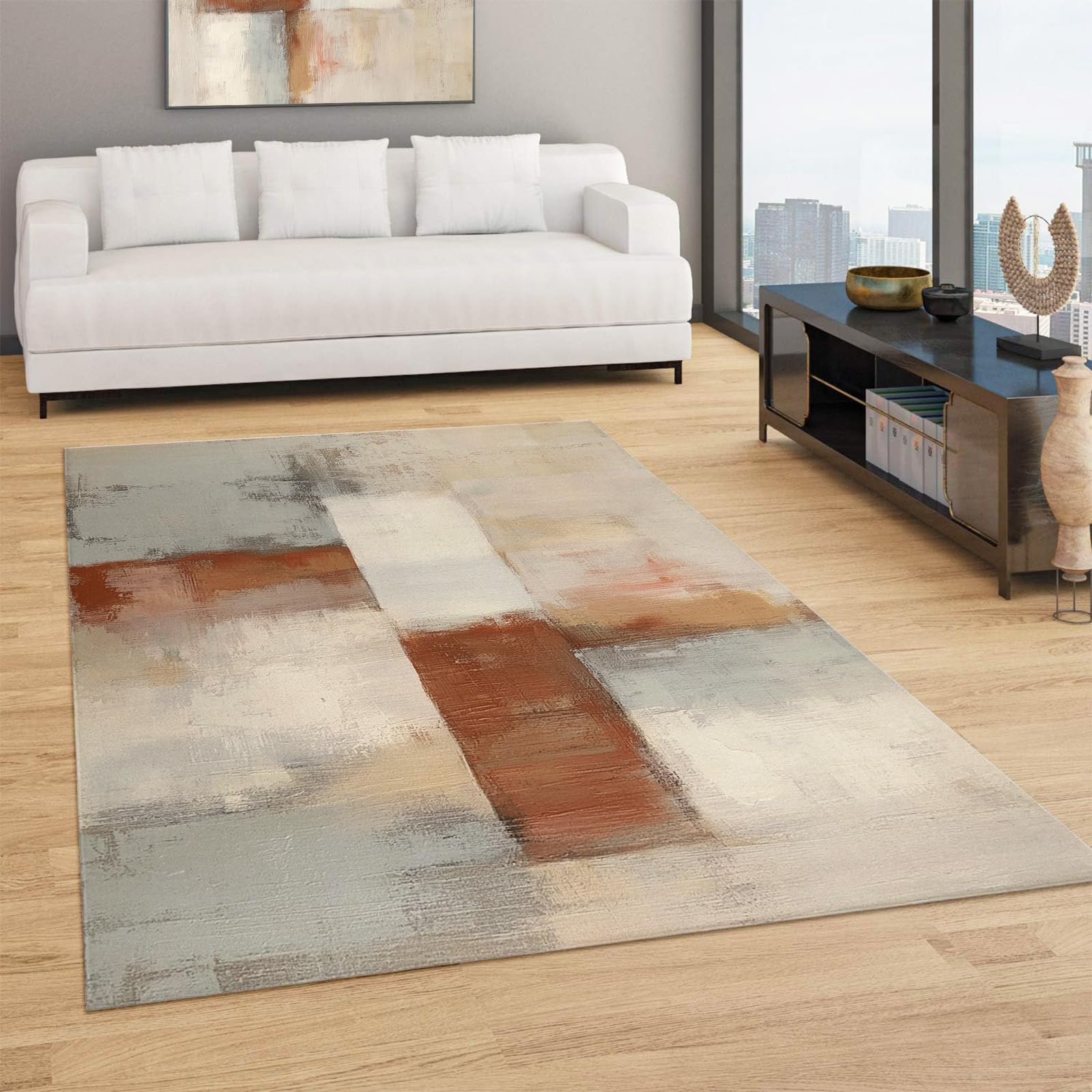 Grand tapis de salon 240x300cm à poil court doux et lavable