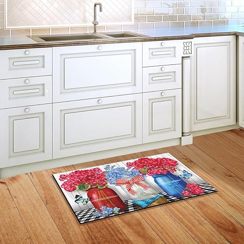 Miniatura 4 de Briarwood Lane Felpudo floral con tarros rojos, blancos y azules, patriótico, rústico, para interiores y exteriores, 30 x 18 pulgadas