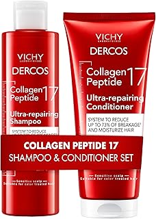 Vichy Dercos Collagen Peptide 17 Ultra Repairing Shampoo + Conditioner, Anti Hair Fall & Bond Repair for Damaged Weak Hair, Strengthens, Reduces Breakage, Boosts Volume