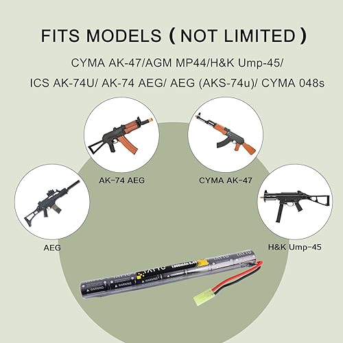 Miniatura 4 de TATTU Batería de 8.4V NiMH Airsoft, 1600mAh Butterfly Nunchuck Stick Batería con conector TMY para pistola de Airsoft