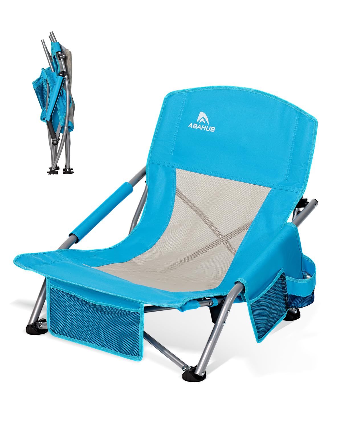 Abahub Chaise De Plage Pliable Basse Portable Legere Pliante 120Kg 1 Pièce | Aktive Chaise De Plage Pliante Ultra Légère Dossier Bas Sac De Transport Bleu