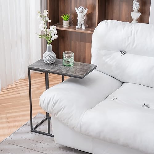 Miniatura 7 de Mesa auxiliar, mesa auxiliar en forma de C, mesa de sofá, bandeja de TV, mesa de aperitivos para sofá y cama, mesa C de escritorio para sala de