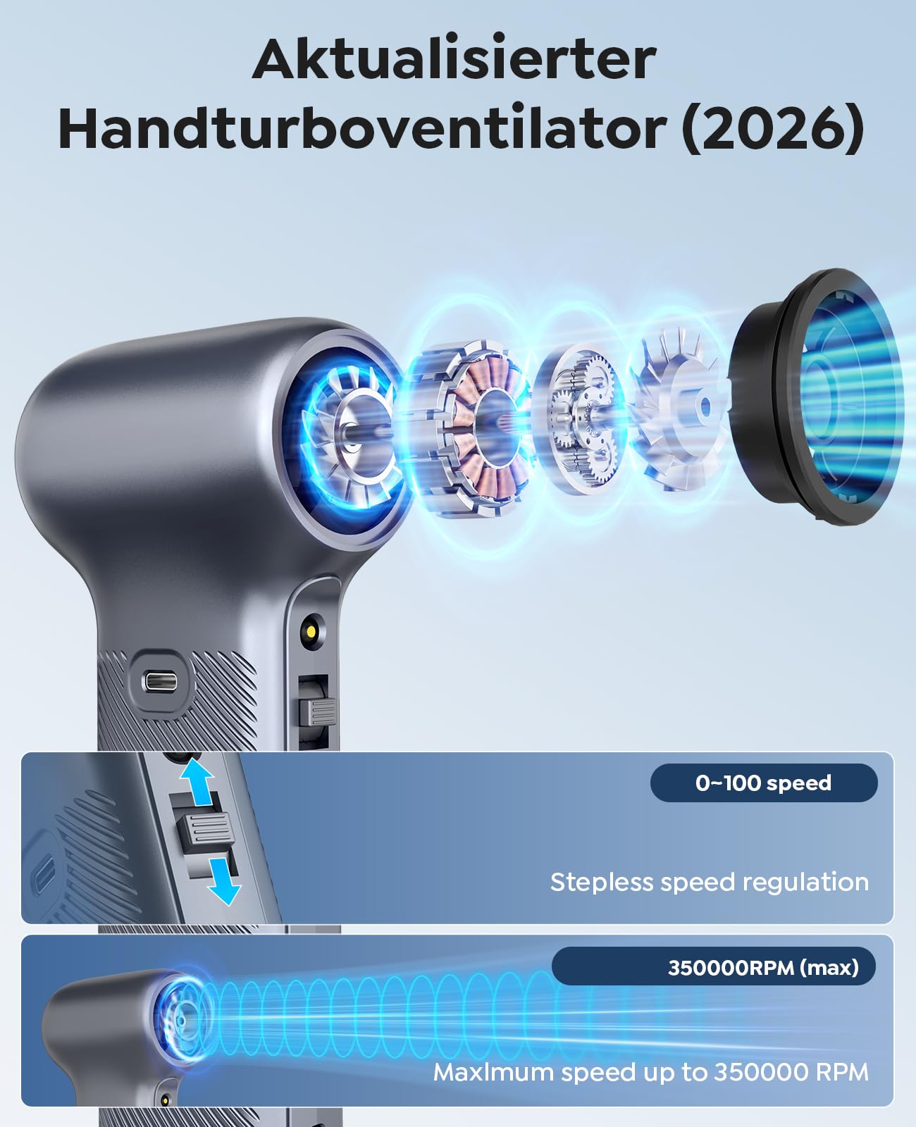 Elektrische Staubgebläse Druckluftspray 350000U/min für PC Reinigungsset,12000mah Compressed Air,100-stufig einstellbares Mini-Luftgebläse Tastatur Reinigung für PC, Elektronik, Sofa, Auto