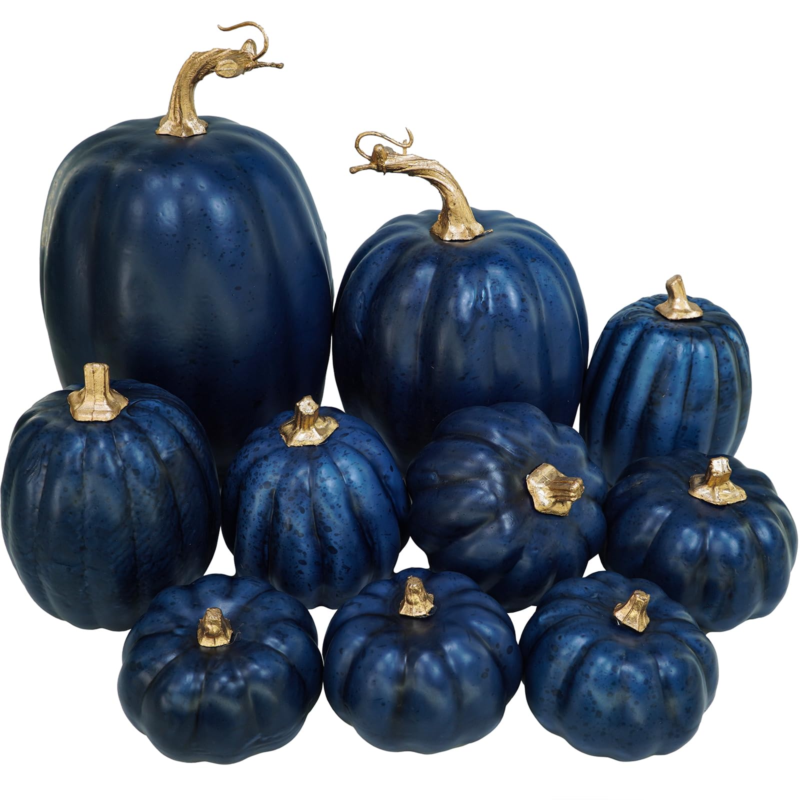 Winlyn 10 Pcs Assorted Navy Blue Artificial Pumpkins Dark Blue Pumpkins Decorative Pumpkins Faux Foam Pumpkins for Fall Farmhouse Thanksgiving Halloween Table Centerpiece Kitchen Table Mantel Décor