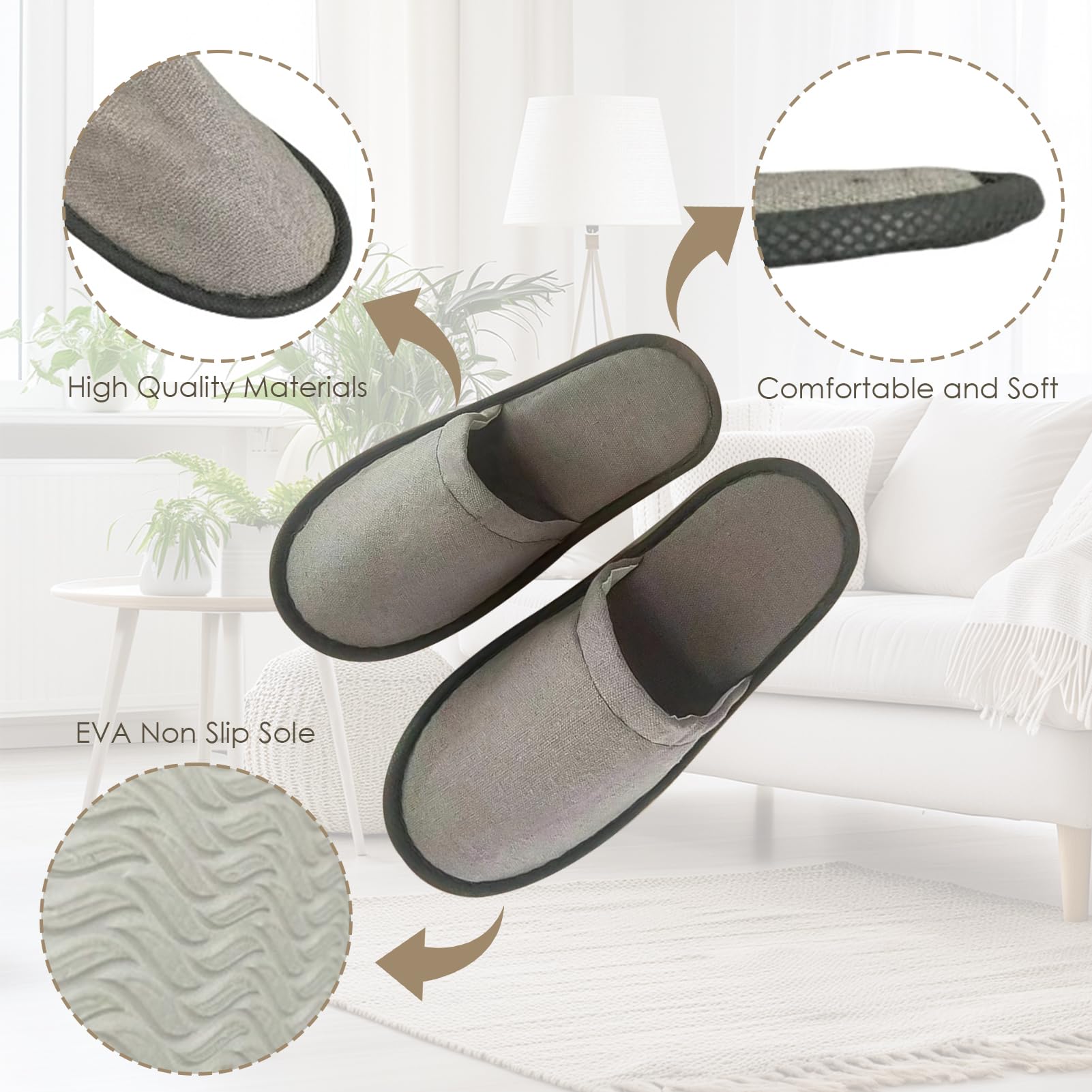 Buachois 30 Pares de Zapatillas de Hotel Desechables para Invitados, Zapatillas de Spa Antideslizantes Zapatillas a Granel para Viajes en Casa Zapatillas Suaves con Punta Cerrada para