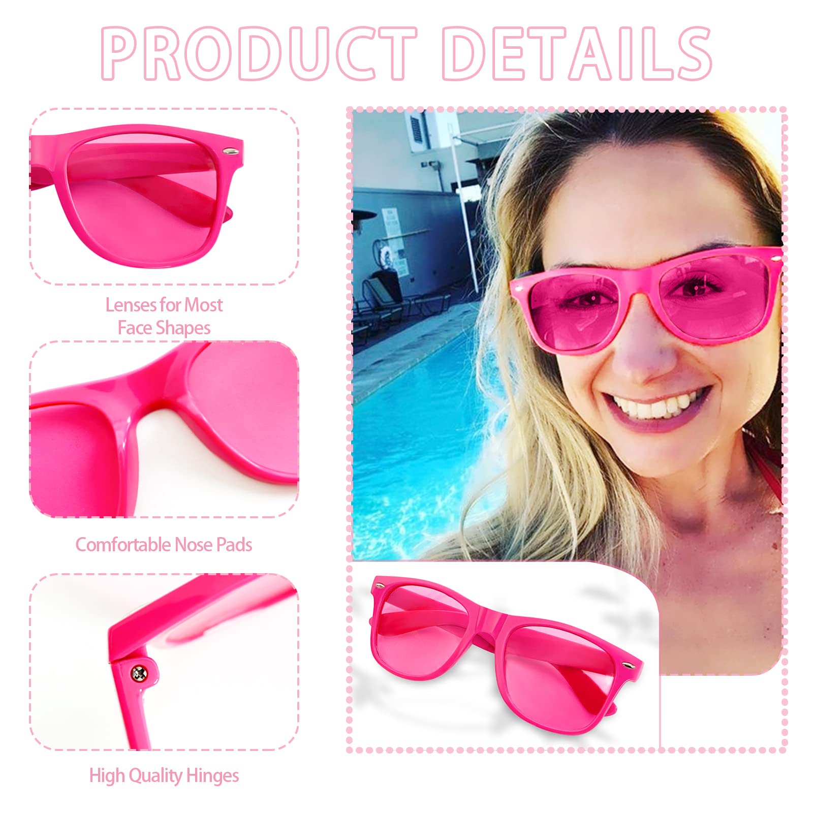 SUNOVELTIES Okulary przeciwsłoneczne w stylu retro, neonowe, klasyczne, galaretki, rogi, rimmed, dla mężczyzn i kobiet, na urodziny, wieczór panieński, lato, urlop, imprezy, 12 sztuk