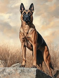 5D DIY Belgian Malinois Diamond Painting 12x16 Inch Kit,Diamond Art Kits for Adults Full Round Drill Diamond Art Perfect for Home Wall Decor(A741)
