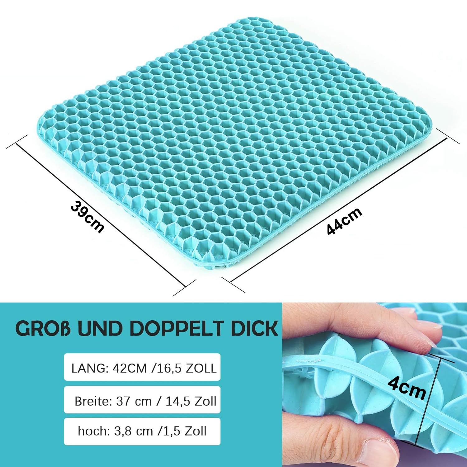Cuscino Gel Per Sedia,Cuscino antidecubito-Cuscino gel Elastico per Il Sostegno del Sedile,Fresco e Traspirante, Cuscino per Sedia Ufficio per Ridurre la Pressione Su Fianchi (blu latte, 43*38*4)