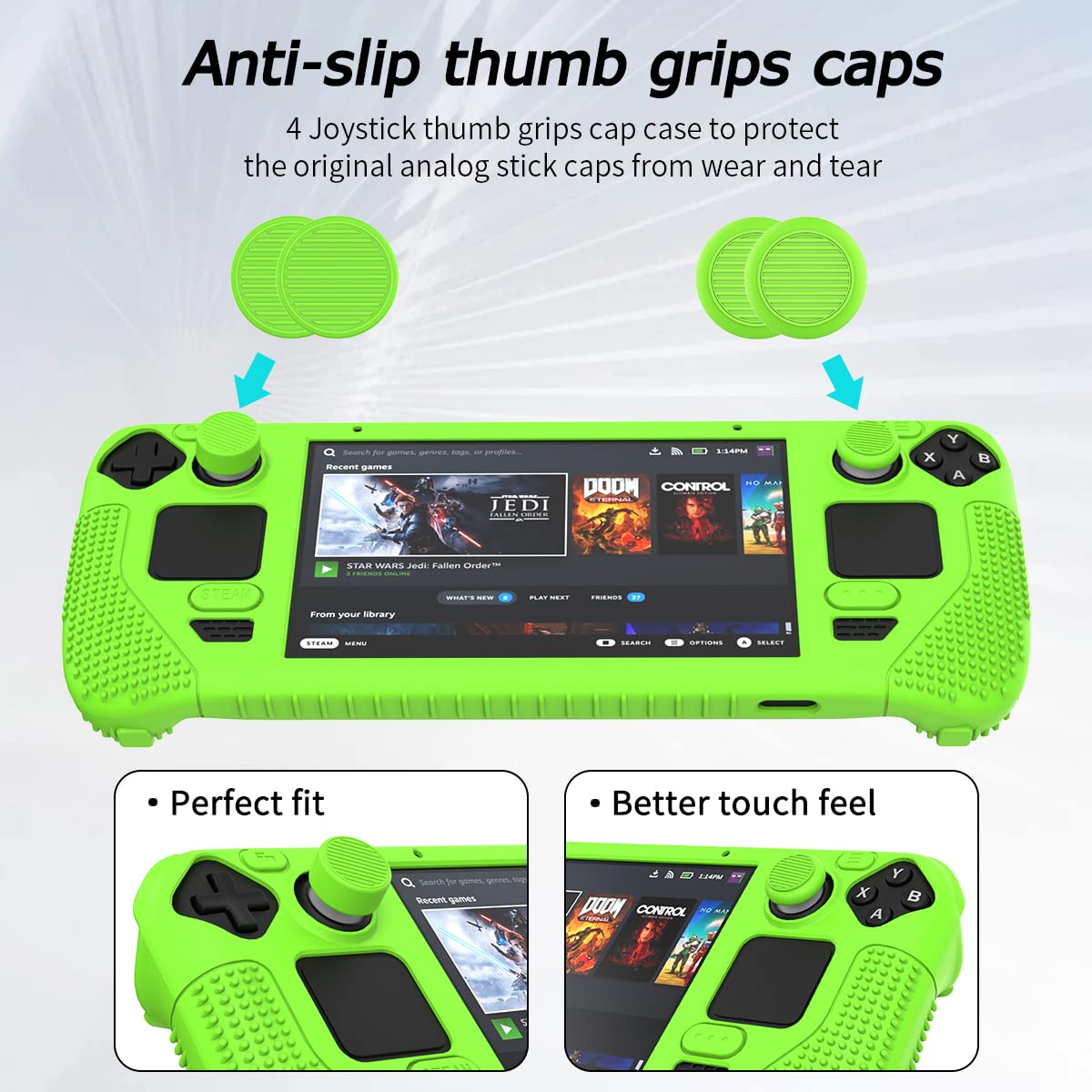 SUIHUOJI Funda protectora de pie para cubierta de vapor, protector de accesorios de silicona gruesa, carcasa suave con 2 pares de agarres para el pulgar, kit de protección completa antideslizante para