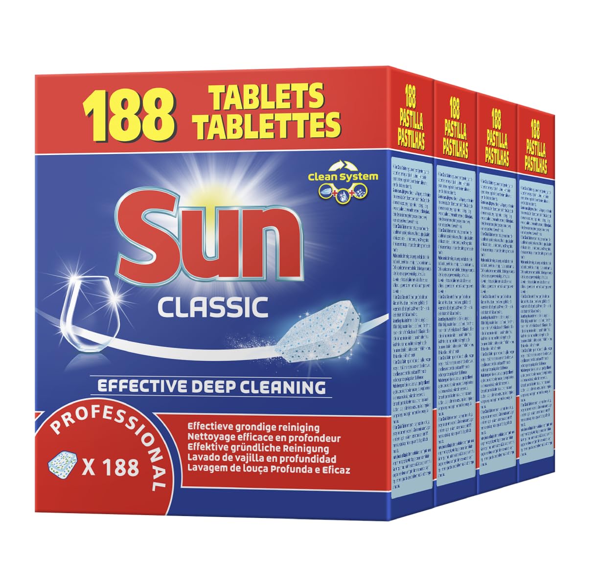 Sun Tablet Classic - Pastillas detergente lavavajillas 188 Piezas x 4 cajas