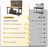 Vista 2 de CAMMOO Banco de trabajo resistente de 48 pulgadas, altura ajustable, carga máxima de 2000 libras, con estante de almacenamiento para banco