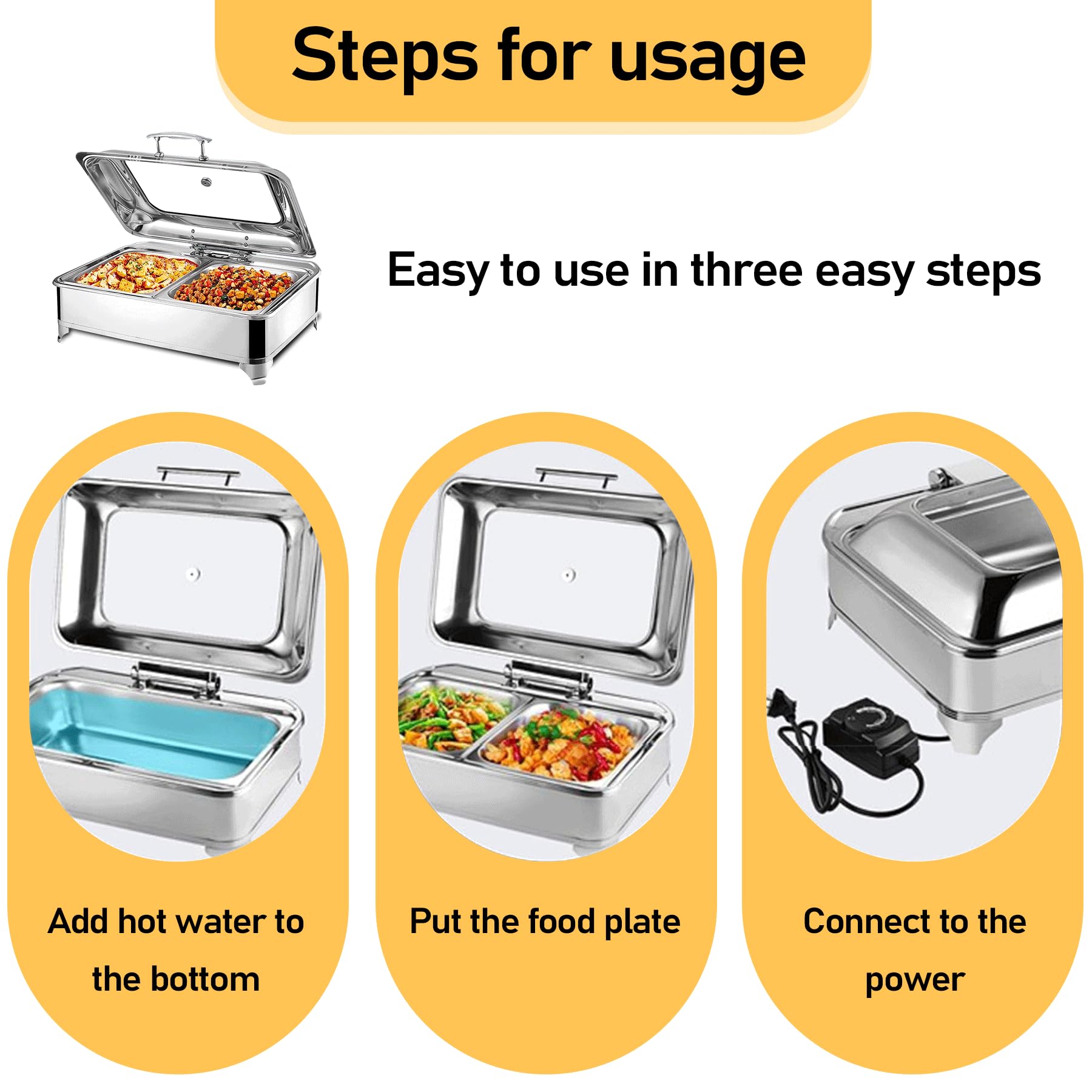 Chafing Dish Eléctrico, 9L Calentador de Buffet in Acero Inoxidable | Calentador de Comida Profesional con Tapa Visible para Buffet y Fiesta, Temperatura Regulable (0-85℃)