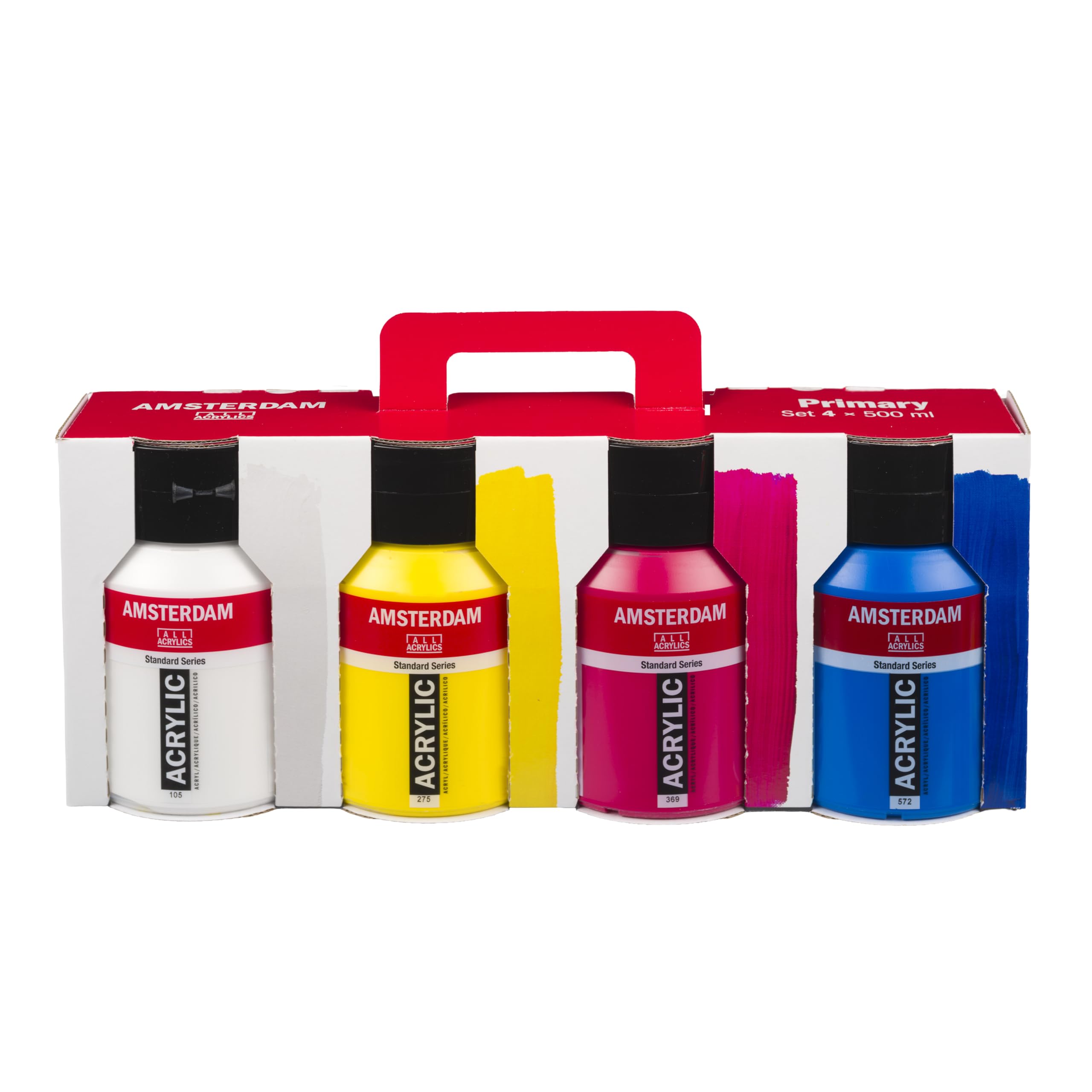 Amsterdam Standard Series | Pintura acrilica Primary Set | 4 x 500 ml | Colores primarios para mezcla | Pintura acrilica de viscosidad media para pintura