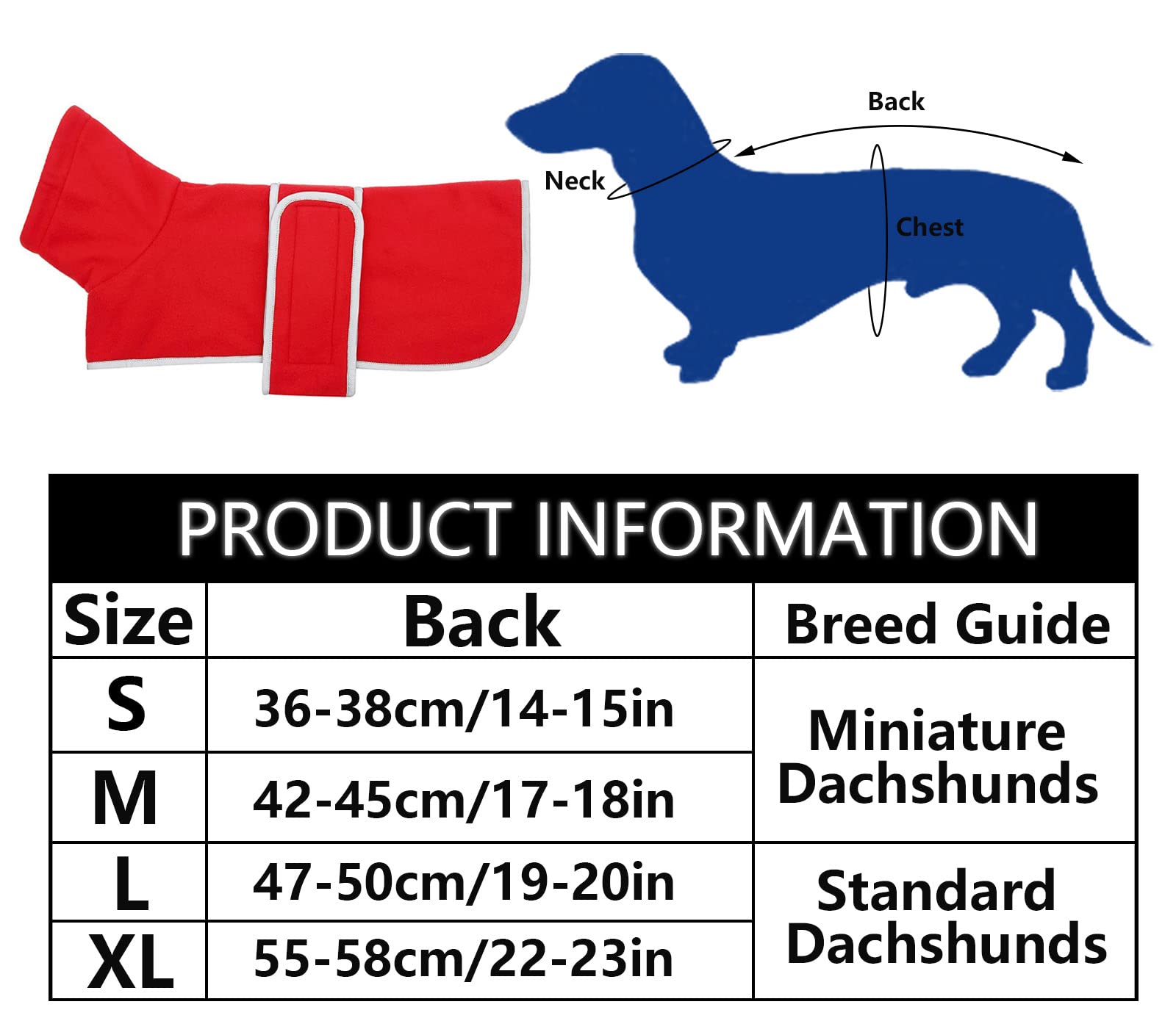 Morezi Abrigo de Invierno para Perros, Forro Polar, Cuello Alto Plegable, con Hebilla de Hook Loop Ajustable, Apto para Perros pequeños y medianos como los Perros Salchicha-Rojo-L